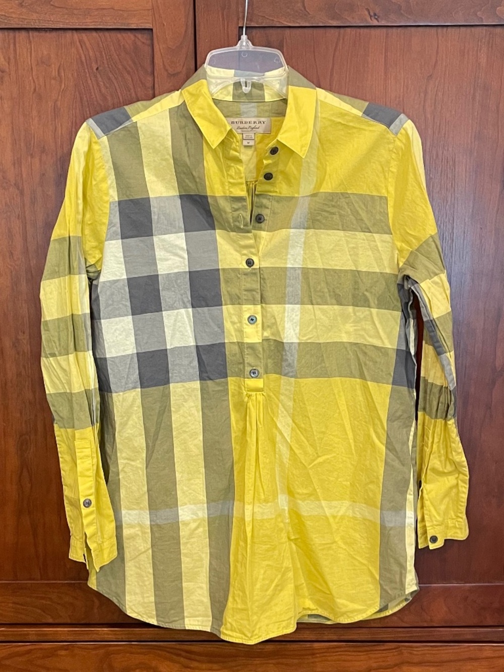 AUTHENTIC Burberry Yellow Plaid Tunic Shirt Size M